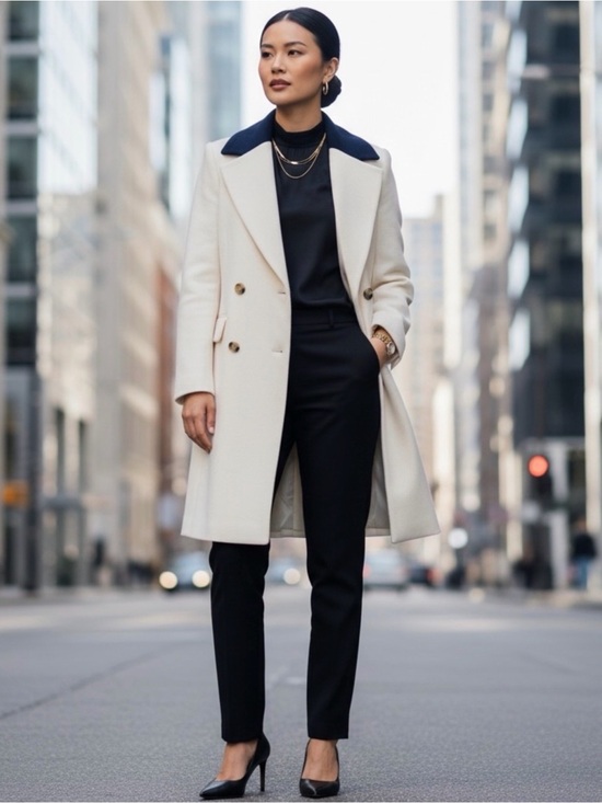 J. Crew Jackets & Blazers - J. Crew Avianna Cream Double-Breasted Coat with Black Collar